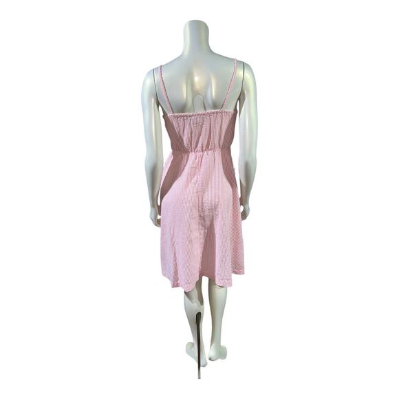 Vintage 90s Junior Wiz Pink & White Seersucker Sundress with Eyelet Trim Size 5 - Picture 3 of 13